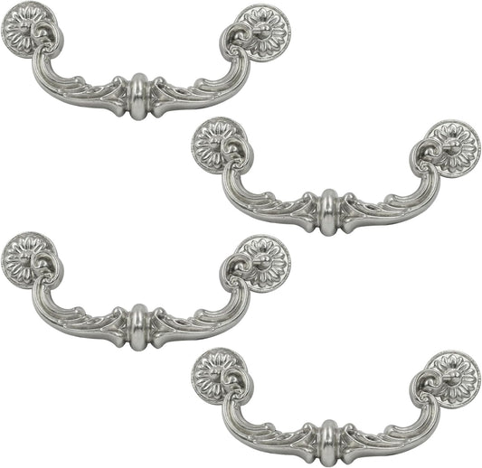 Biaungdo 4 Pcs 150 mm / 6 Inch Hole Center Pull Handles, Zinc Alloy Rustic Vintage Style Drop-Down Bail Swing Dresser Pull Handle Antique Drawer Handles for Kitchen, Cabinet (Silver)