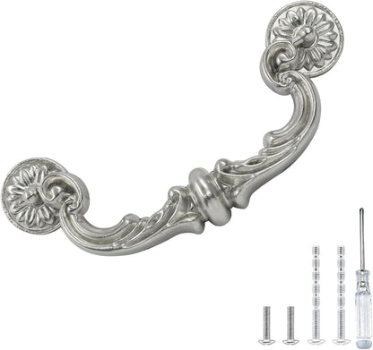 Biaungdo 4 Pcs 150 mm / 6 Inch Hole Center Pull Handles, Zinc Alloy Rustic Vintage Style Drop-Down Bail Swing Dresser Pull Handle Antique Drawer Handles for Kitchen, Cabinet (Silver)