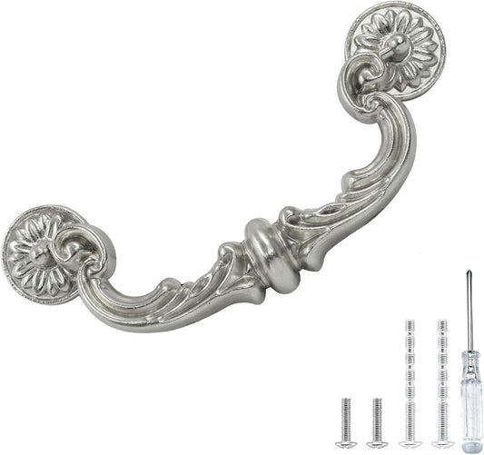 Biaungdo 4 Pcs 150 mm / 6 Inch Hole Center Pull Handles, Zinc Alloy Rustic Vintage Style Drop-Down Bail Swing Dresser Pull Handle Antique Drawer Handles for Kitchen, Cabinet (Silver)
