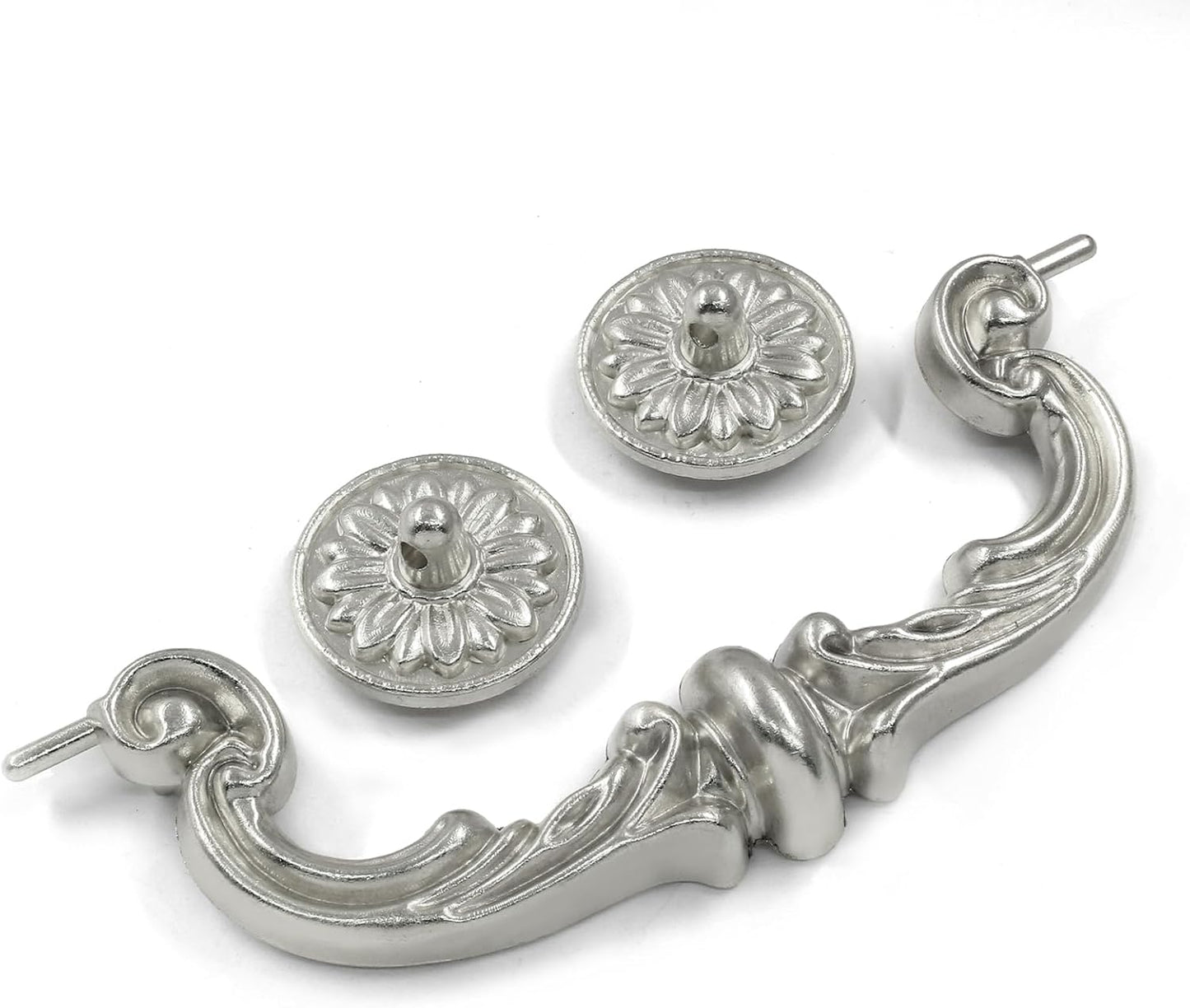 Biaungdo 4 Pcs 150 mm / 6 Inch Hole Center Pull Handles, Zinc Alloy Rustic Vintage Style Drop-Down Bail Swing Dresser Pull Handle Antique Drawer Handles for Kitchen, Cabinet (Silver)