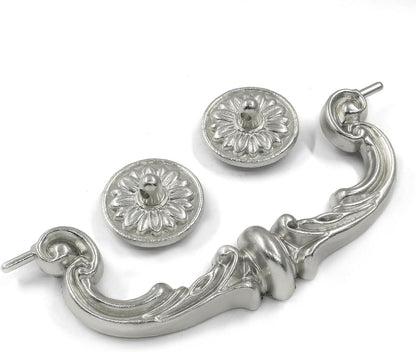 Biaungdo 4 Pcs 150 mm / 6 Inch Hole Center Pull Handles, Zinc Alloy Rustic Vintage Style Drop-Down Bail Swing Dresser Pull Handle Antique Drawer Handles for Kitchen, Cabinet (Silver)