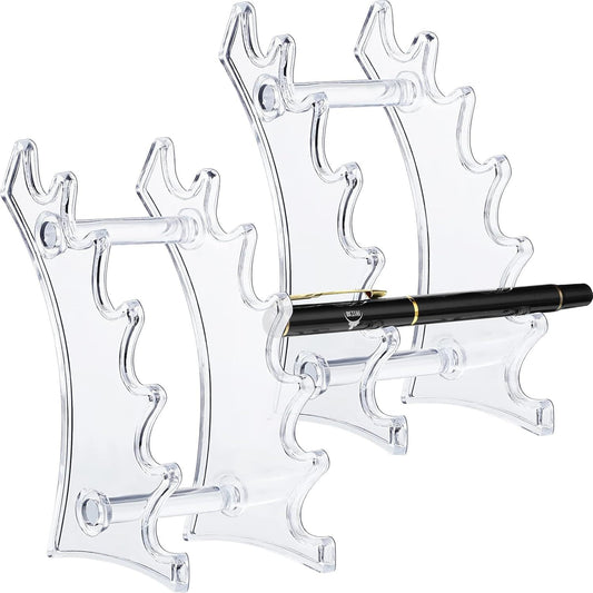 2 Pieces Plastic Pen Holder Stand 6-Slots Pencil Display Makeup Brush Rack Organizer Vertical Pencil Show Tool Rack Acrylic Pen Holder or Oice Home(Clear)