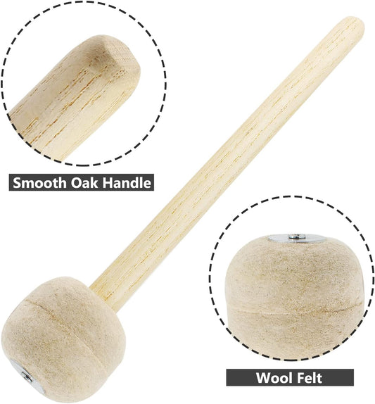 Biaungdo 2 Pack Drum Mallet, 13" Wool Felt Drum Stick, Bass Drum Mallet Drum Stick, Anti-slip Bass Percussion Sticks, Beige