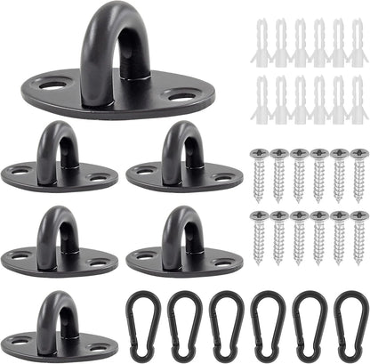 Biaungdo 6 Pcs Stainless Steel Ceiling Hooks, Black 1.54" x 1.06" Pad Eyes Plate Marine Hardware Ceiling Hooks with Screws & Expansion Tube