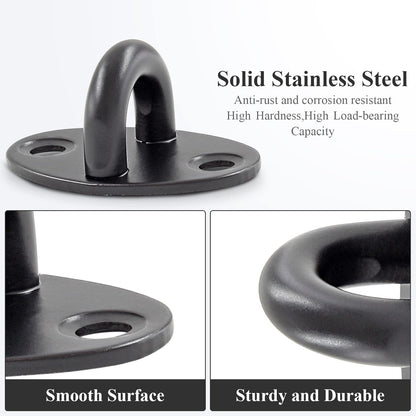 Biaungdo 6 Pcs Stainless Steel Ceiling Hooks, Black 1.54" x 1.06" Pad Eyes Plate Marine Hardware Ceiling Hooks with Screws & Expansion Tube