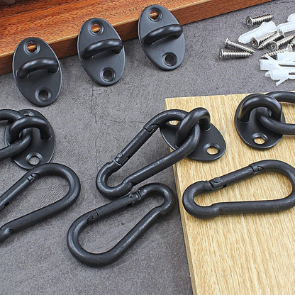 Biaungdo 6 Pcs Stainless Steel Ceiling Hooks, Black 1.54" x 1.06" Pad Eyes Plate Marine Hardware Ceiling Hooks with Screws & Expansion Tube