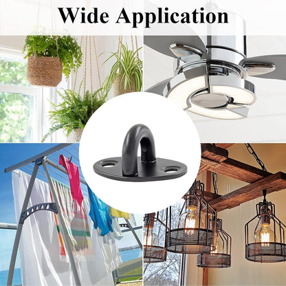 Biaungdo 6 Pcs Stainless Steel Ceiling Hooks, Black 1.54" x 1.06" Pad Eyes Plate Marine Hardware Ceiling Hooks with Screws & Expansion Tube