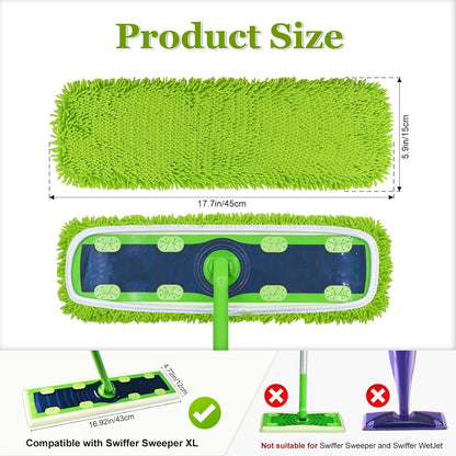 XL Mop Pads Compatible with Swier XL Sweeper, X-Large Dry Sweeping Cloths, XL Wet Pads Reills, Reusable Washable Microiber Heavy Duty Wet Mopping Cloths or Hardwood loor Cleaning, 4 Pack