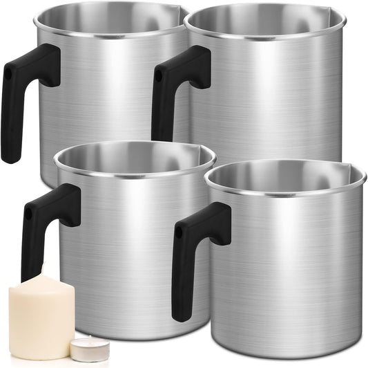 Ziliny 4 Pcs Candle Making Pouring Pot Wax Pouring Pitcher with Dripless Spout and Heat Resisting Handle Aluminum Wax Melter for Christmas DIY Candle Making Kits Gift(1.8 L)