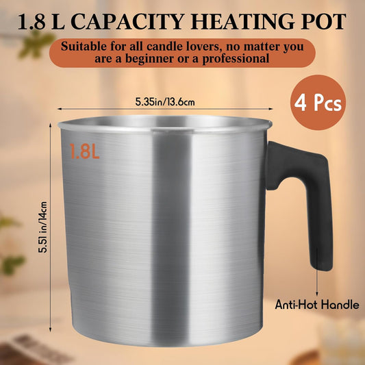 Ziliny 4 Pcs Candle Making Pouring Pot Wax Pouring Pitcher with Dripless Spout and Heat Resisting Handle Aluminum Wax Melter for Christmas DIY Candle Making Kits Gift(1.8 L)