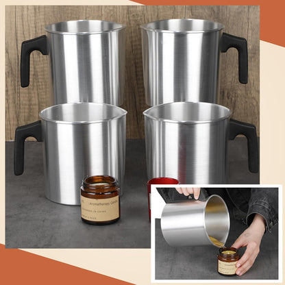Ziliny 4 Pcs Candle Making Pouring Pot Wax Pouring Pitcher with Dripless Spout and Heat Resisting Handle Aluminum Wax Melter for Christmas DIY Candle Making Kits Gift(1.8 L)