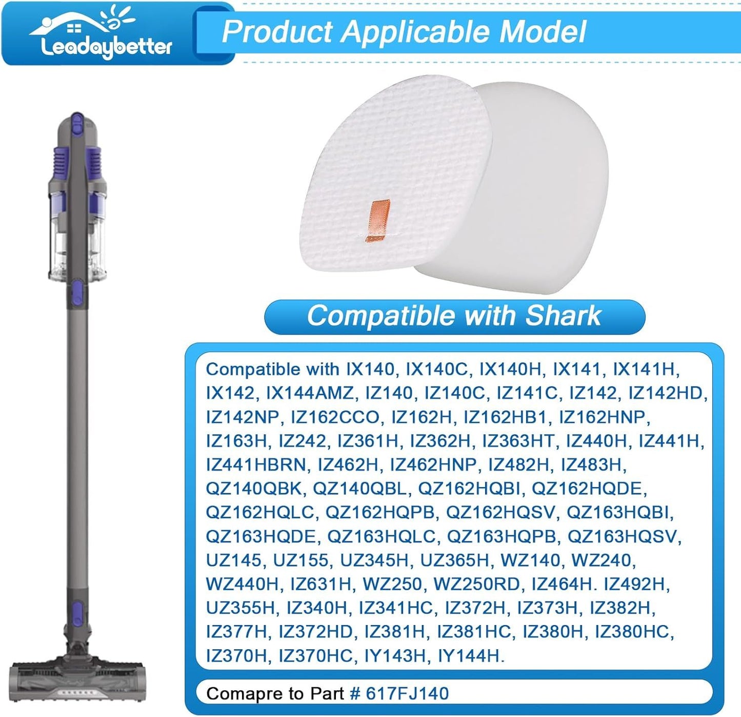 6 Pack ilter Replacement or Shark Rocket Pet Pro IX140 IX141 IX142 IZ140 IZ141C IZ142 IZ162H IZ362H IZ363HT IZ440H IZ462H IZ482H IZ483H Cordless Stick ilters, Comapre Part # 617J140