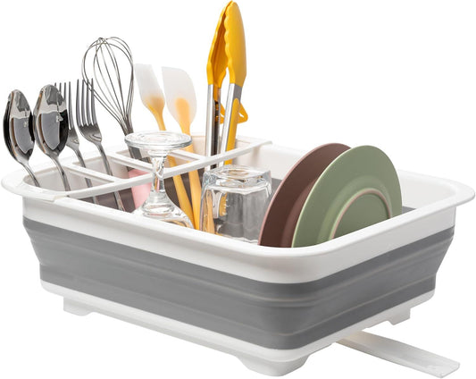 Collapsible Dish Drying Rack, Pop Up Dinnerware Drainer, Portable Plate Organizer or Kitchen RV Campers Travel Trailer, Space Saving Kitchen Storage Tray