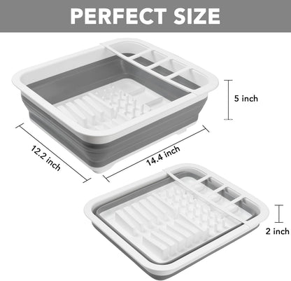Collapsible Dish Drying Rack, Pop Up Dinnerware Drainer, Portable Plate Organizer or Kitchen RV Campers Travel Trailer, Space Saving Kitchen Storage Tray
