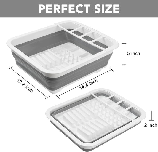 Collapsible Dish Drying Rack, Pop Up Dinnerware Drainer, Portable Plate Organizer or Kitchen RV Campers Travel Trailer, Space Saving Kitchen Storage Tray