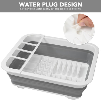 Collapsible Dish Drying Rack, Pop Up Dinnerware Drainer, Portable Plate Organizer or Kitchen RV Campers Travel Trailer, Space Saving Kitchen Storage Tray