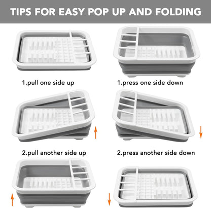 Collapsible Dish Drying Rack, Pop Up Dinnerware Drainer, Portable Plate Organizer or Kitchen RV Campers Travel Trailer, Space Saving Kitchen Storage Tray