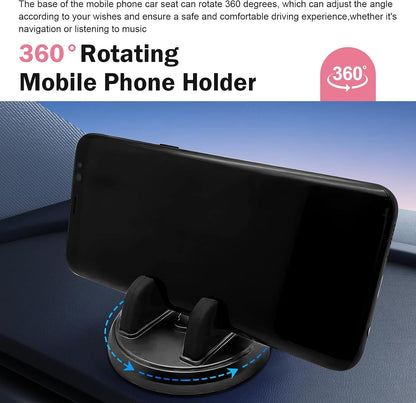 Car Dashboard Phone Mount, Three-Point Support Anti-Slip Smartphone Holder, Rotating Center Console Navigation Mount for Vertical and Horizontal, Universal for Car & Home (Black)