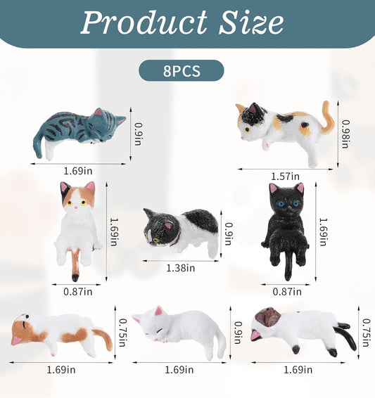 8Pcs Cat Desk Accessories, Cute Resin Mini Cat Desk Figurines for Monitor, Car Dashboard & Desk-Decor, Adorable Mini Cats Figurines for Office Car Home Decor, Ideal Gift for Cats Lovers