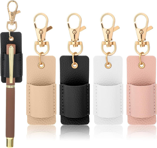 Lanyard Pen Holder, 4 Pcs Anti-lost Leather Badge Pen Holder for Lanyard & Badge Reel (Multi-colored)