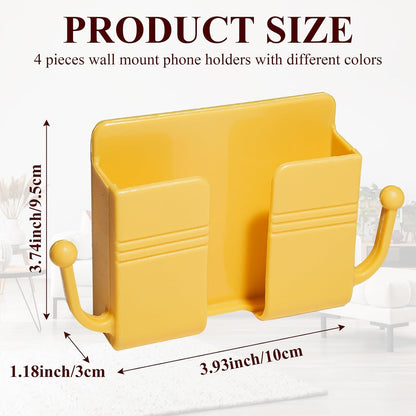 4Pcs Wall Mount Phone Holder Adhesive Wall Phone Mount Charging Stand and Remote Control Stand Multipurpose Socket Pocket Universal Deck Storage Box for Bedroom, Kitchen, Bathroom, Office