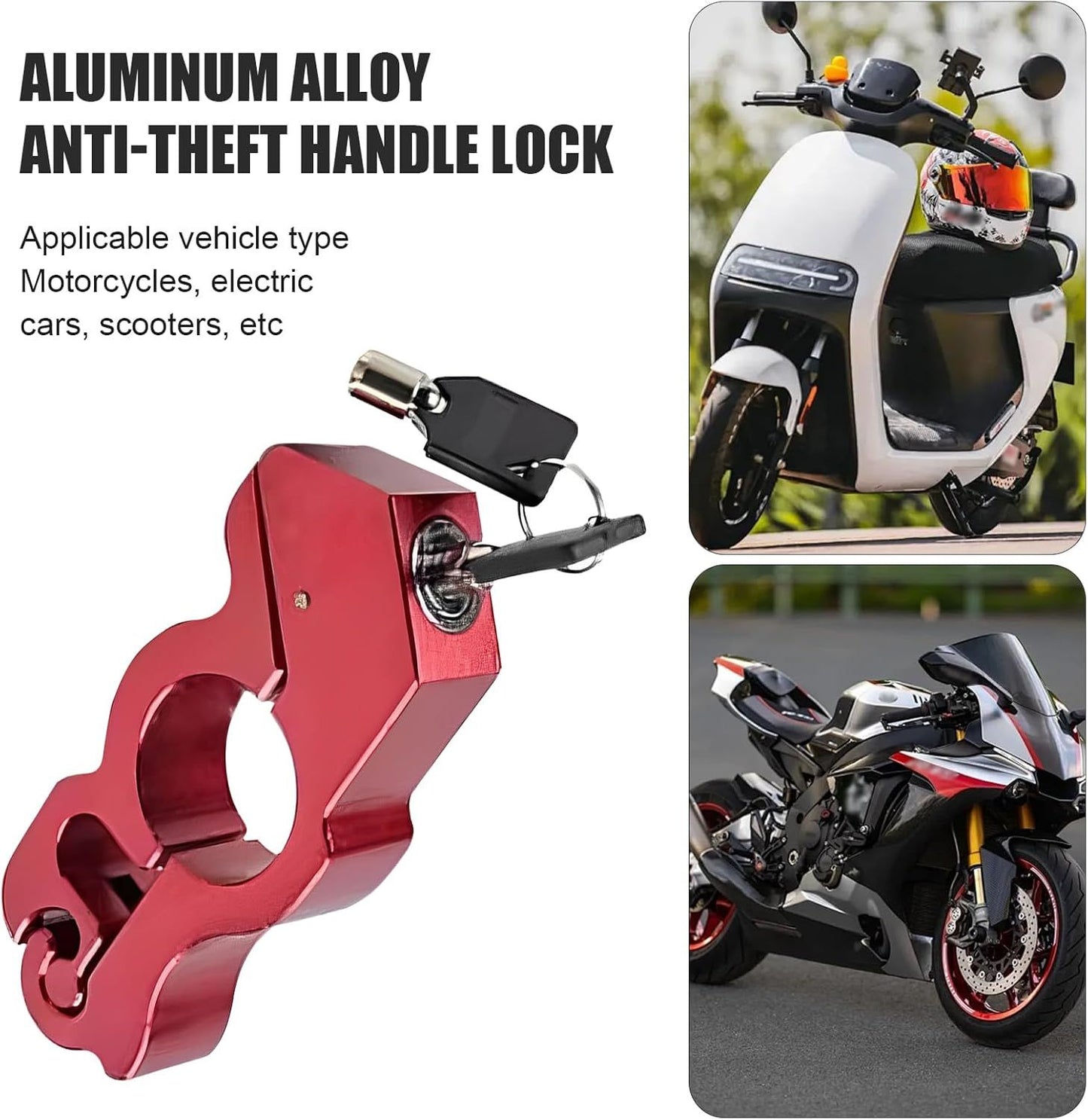 Motorcycle Handlebar Lock, Anti-Theft Anti-Picking Device for Brake Handlebar, Portable Adjustable Throttle Lock, Heavy Duty Anti-Rust Fixing Accessory for Bicycle Motorcycle Tricycle (Red)