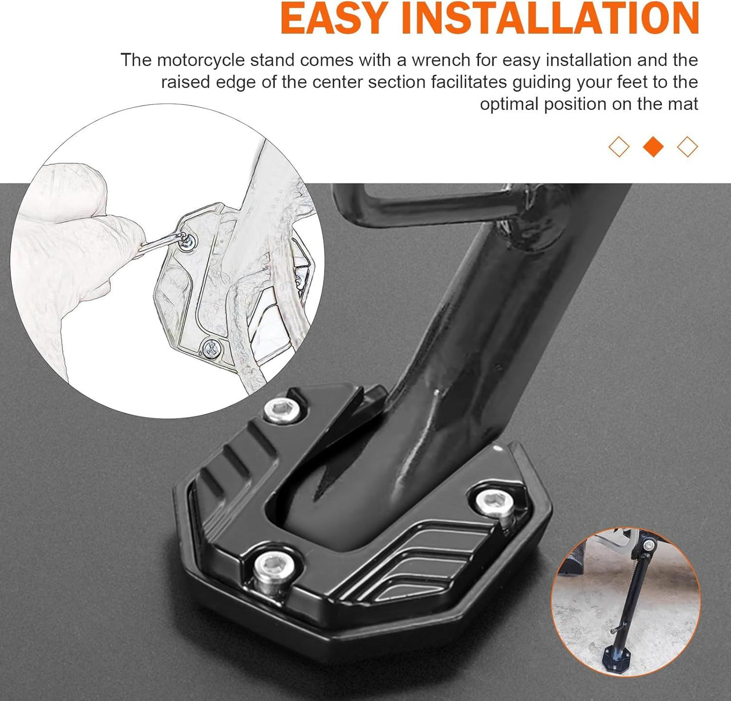 Motorcycle Kickstand Pad, Enlarged Non-slip Anti-sink Side Stand Foot Plate, Alloy Anti-rust Kickstand Extension, Parking Support Accessory for Motorcycles E-bikes (Black)