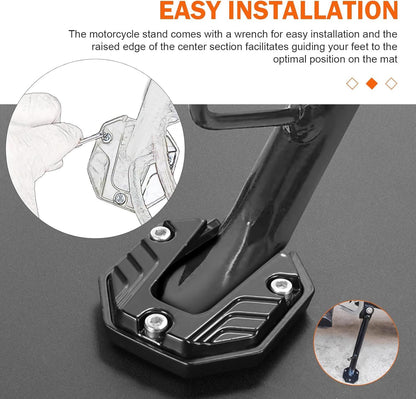 Motorcycle Kickstand Pad, Enlarged Non-slip Anti-sink Side Stand Foot Plate, Alloy Anti-rust Kickstand Extension, Parking Support Accessory for Motorcycles E-bikes (Black)