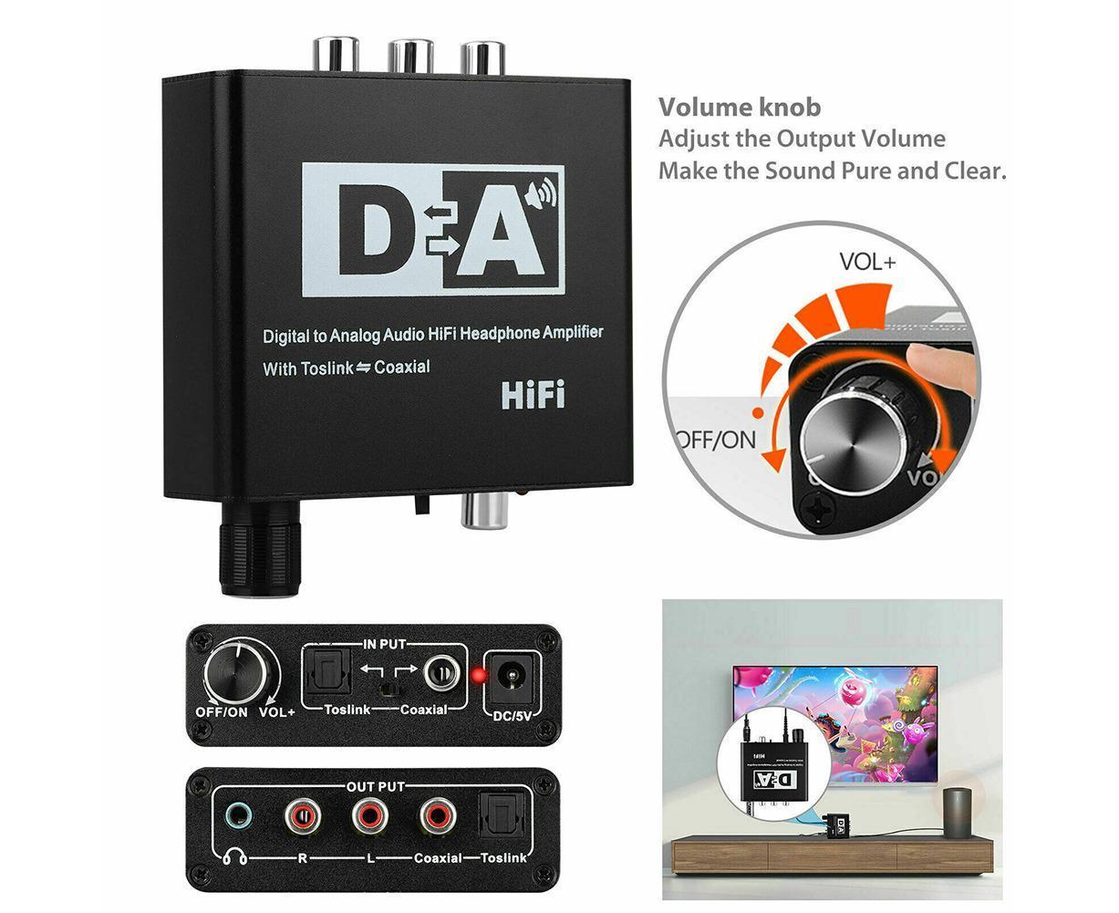 192KHz Digital Coaxial to Analog R/L RCA 3.5mm Jack HiFi Audio Converter Adapter