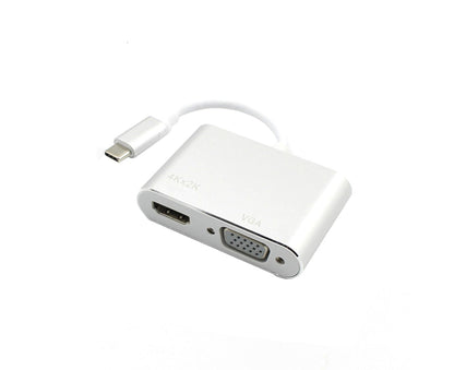 2 in 1 4K Ultra High Clarity USB 3.1 Type-C to HDMI-compatible VGA Converter Adapter for MacBook PC Silver