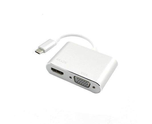 2 in 1 4K Ultra High Clarity USB 3.1 Type-C to HDMI-compatible VGA Converter Adapter for MacBook PC Silver