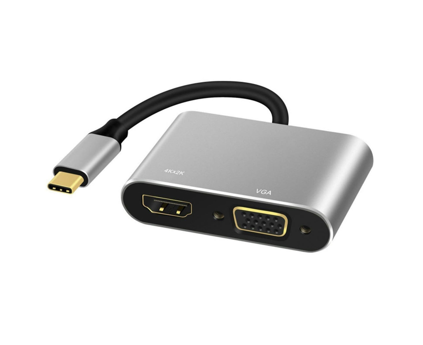 2 in 1 4K Ultra High Clarity USB 3.1 Type-C to HDMI-compatible VGA Converter Adapter for MacBook PC Silver
