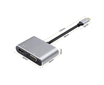 2 in 1 4K Ultra High Clarity USB 3.1 Type-C to HDMI-compatible VGA Converter Adapter for MacBook PC Silver