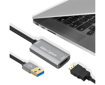 HDMI-compatible to USB Video Capture Card Game Camera Recorder Live Streaming Webcasting Grey