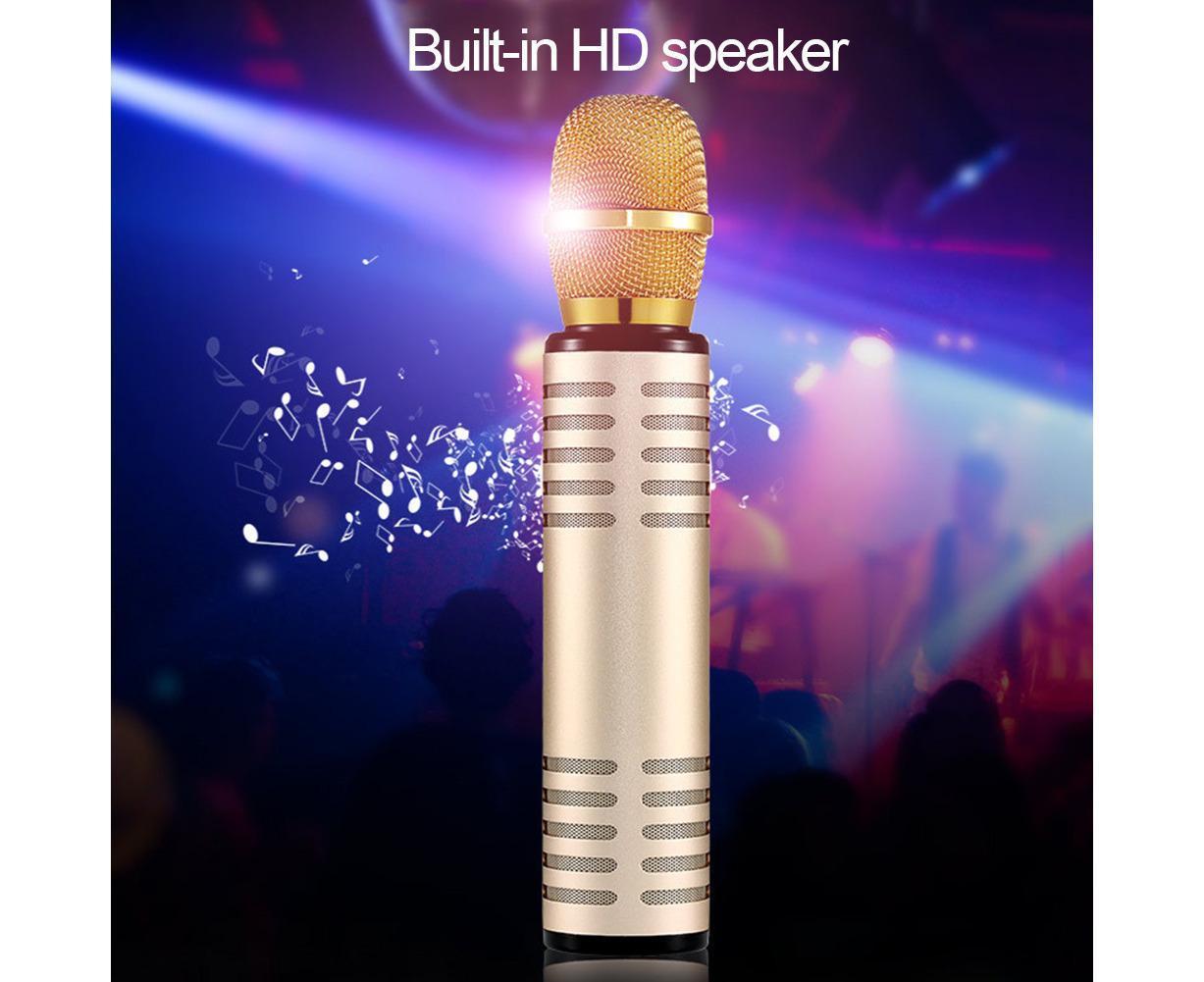 K6 Handheld Wireless Bluetooth-compatible Condenser Microphone Karaoke Speech Mic Speaker Golden