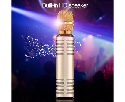 K6 Handheld Wireless Bluetooth-compatible Condenser Microphone Karaoke Speech Mic Speaker Golden