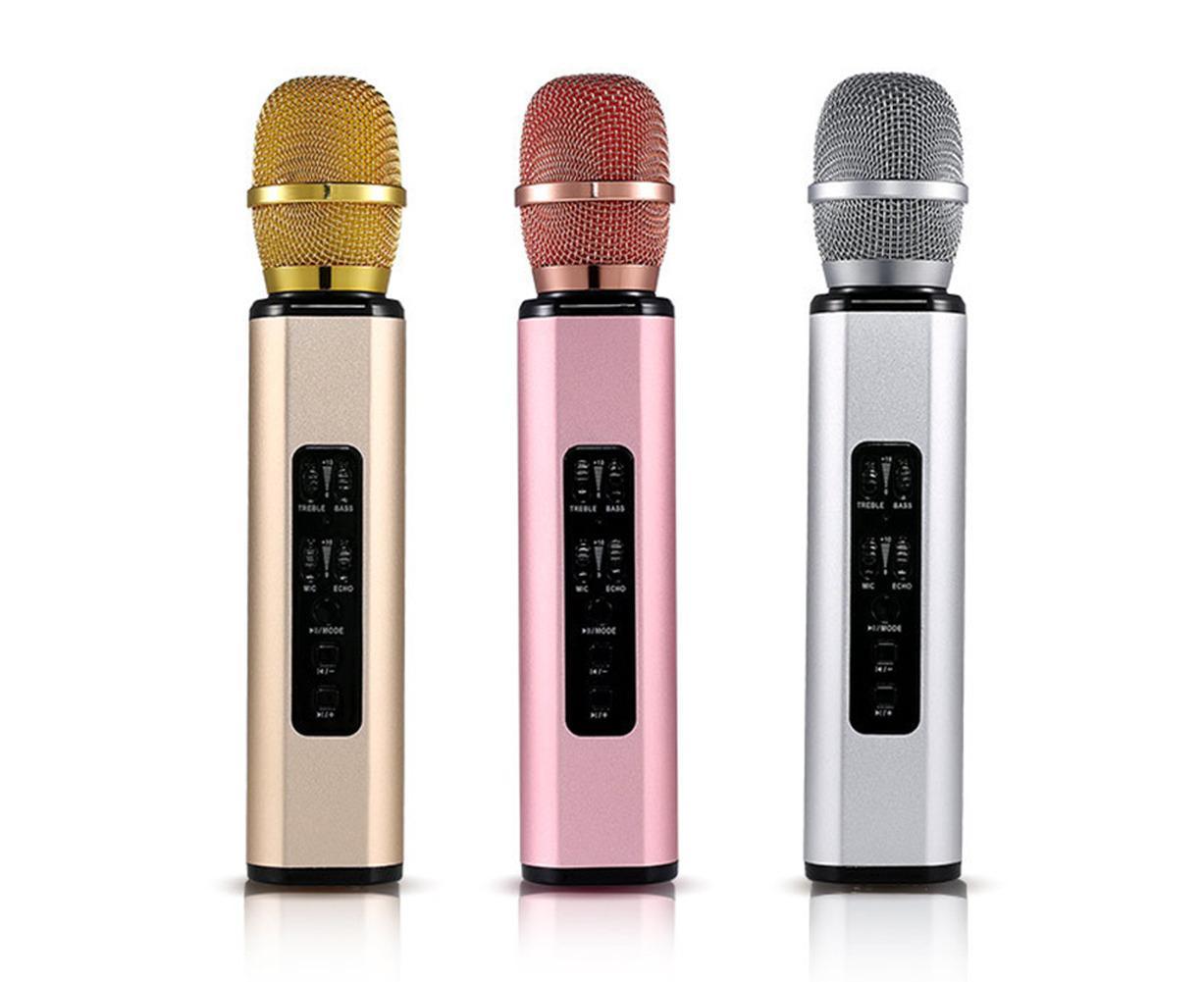 K6 Handheld Wireless Bluetooth-compatible Condenser Microphone Karaoke Speech Mic Speaker Golden