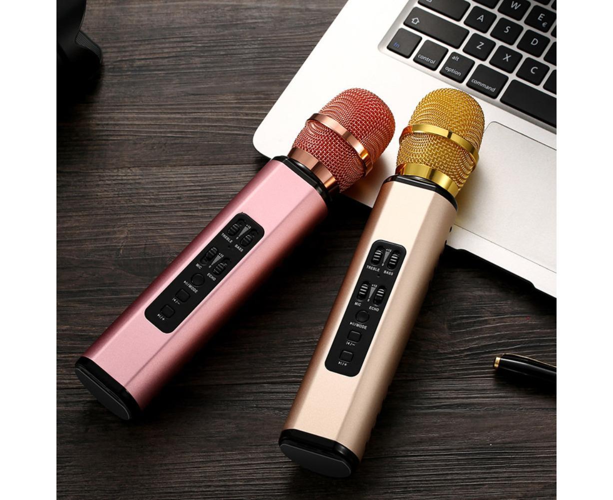 K6 Handheld Wireless Bluetooth-compatible Condenser Microphone Karaoke Speech Mic Speaker Golden