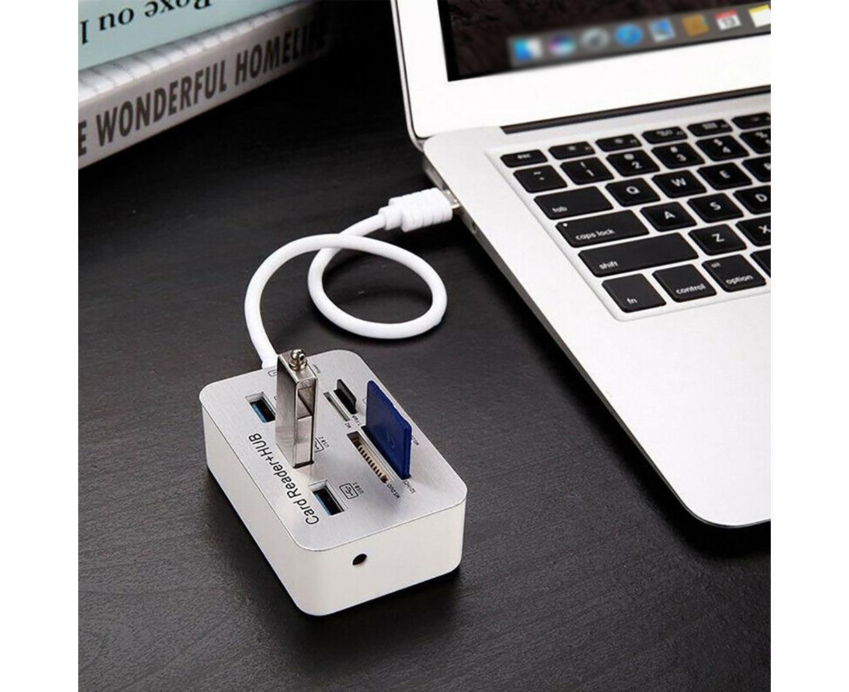 Multi-in-1 3 Ports USB 3.0 High Speed Hub Adapter with MS SD M2 TF Card Reader