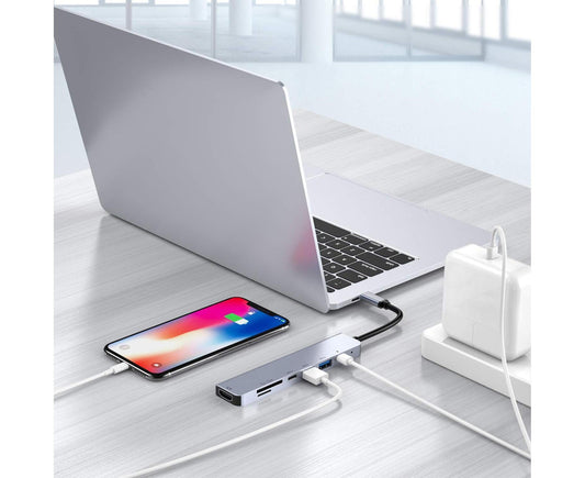 Type-C Hub Docking Station High Speed Multifunctional 7 in 1 USB 3.0 HDMI-compatible PD USB TF Laptop for Huawei Silver