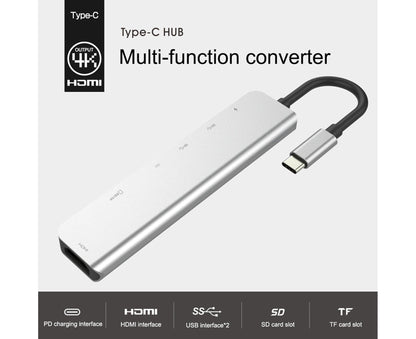 Type-C Hub Docking Station High Speed Multifunctional 7 in 1 USB 3.0 HDMI-compatible PD USB TF Laptop for Huawei Silver