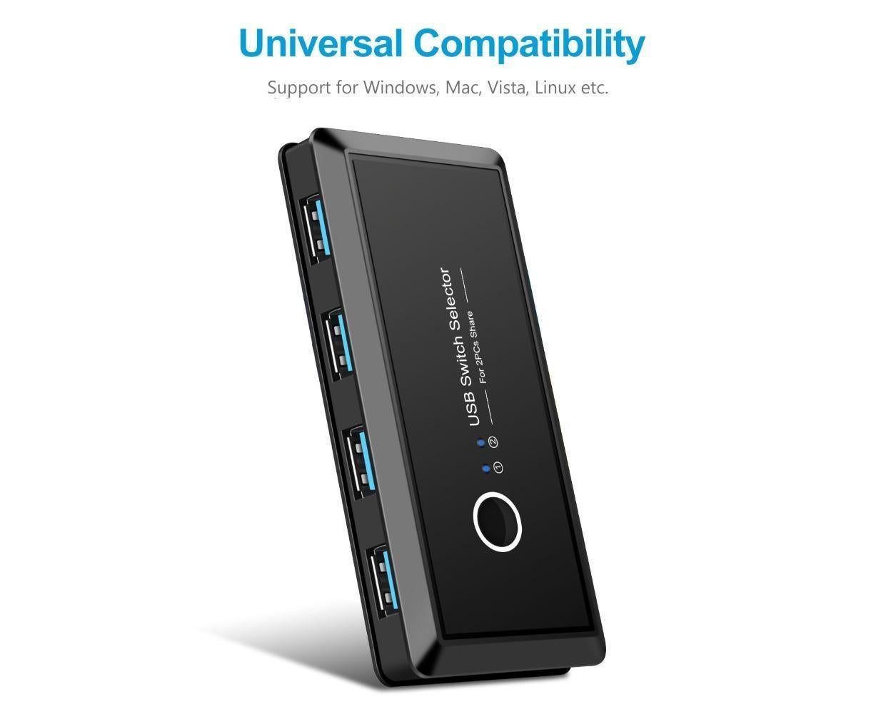 USB 3.0 Switch Selector 2 Computer Sharing 4 Devices for Keyboard Mouse Printer Black