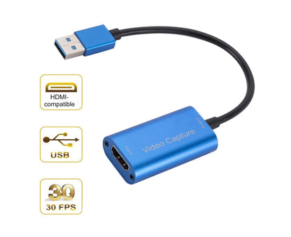 Video Capture Card Portable High Resolution Low Latency HDMI-compatible to USB 3.0 Game Capture Device for Live Streaming Blue