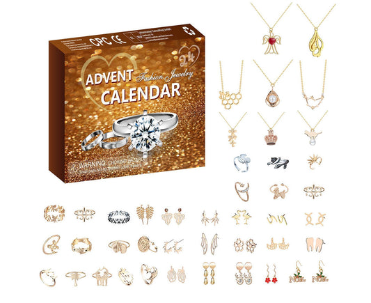 Christmas Advent Calendar Jewelry Box for Women Necklace Earring Finger Rings 24 Days Countdown Calendar New Year Xmas Gift