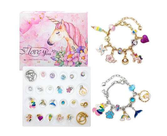 24pcs DIY Christmas Bracelet Advent Calendar Unicorn Christmas Charm Bracelet Set