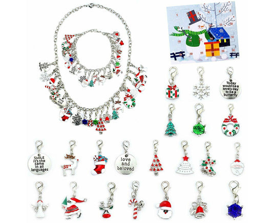 24Pcs Xmas Advent Calendar Christmas Countdown Calendar DIY Charm Bracelet Making Kit Gift