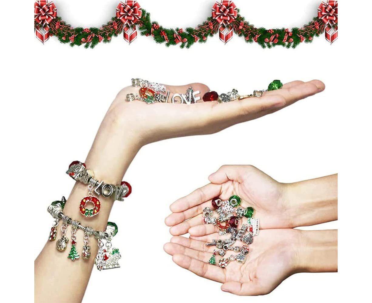 24Pcs Xmas Advent Calendar Christmas Countdown Calendar DIY Charm Bracelet Making Kit Gift