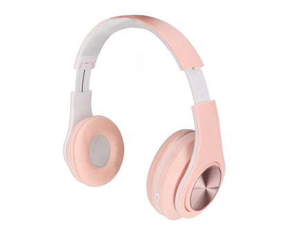 Bluetooth Headset Noise Reduction Foldable Over Ear Wireless Headphone with Colorful Light for Phone Laptop Pink