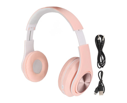 Bluetooth Headset Noise Reduction Foldable Over Ear Wireless Headphone with Colorful Light for Phone Laptop Pink