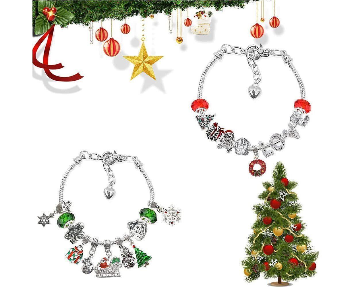 24Pcs Xmas Advent Calendar Christmas Countdown Calendar DIY Charm Bracelet Making Kit Gift